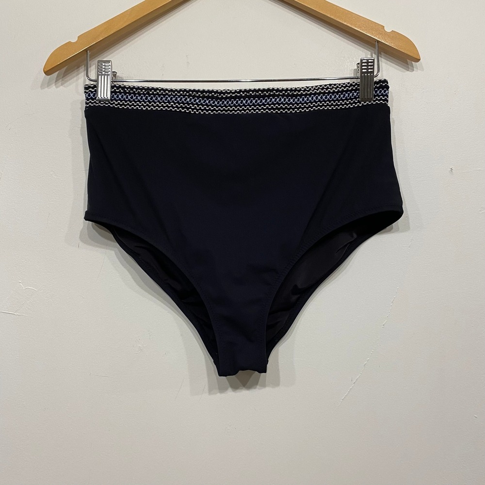 Kisuii Womens Black Smocked Waist High Waisted Bikini Bottoms Size Large L